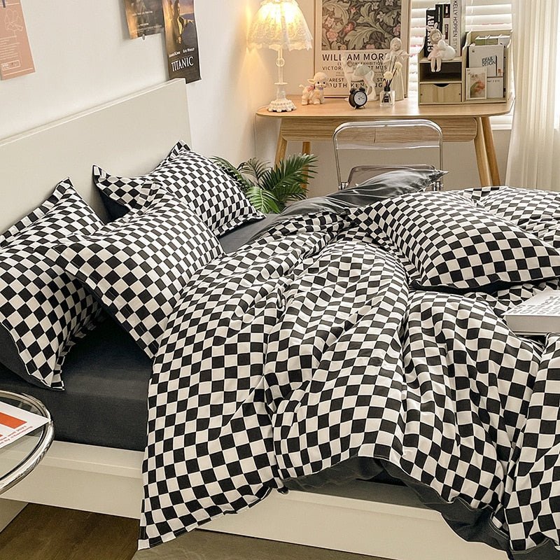 Modern Luxurious Check Patterned Duvet Cover Set